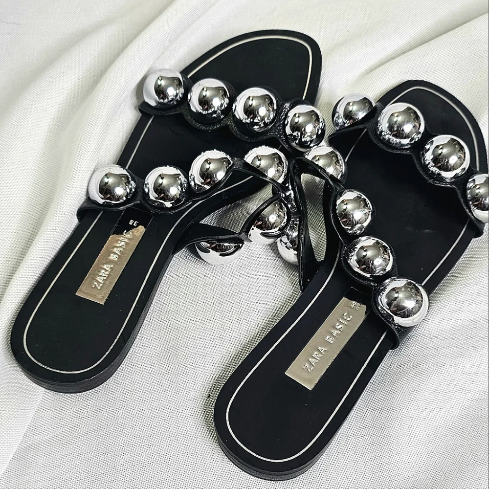 "ZARA BASICS" Black and Silver Women's Sandals - Picture 3 of 4